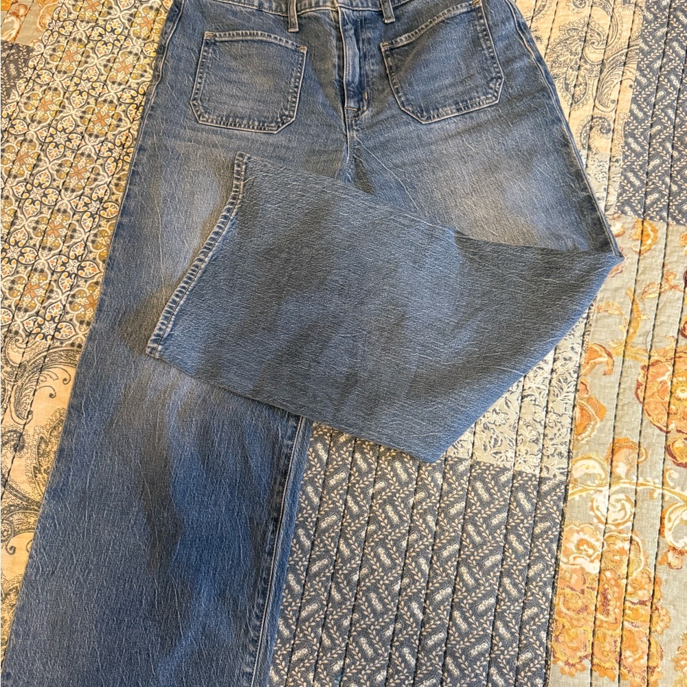 J. Crew Mid Blue Cropped Wide-Leg Jeans
